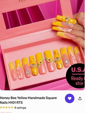 Honey Belle Yellow & Pink Floral Rhinestone Press-On Nails